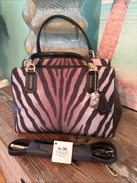 Coach Handbags - Rare COACH Tan and Brown Zebra-Print Satchel with Leather Trim like new